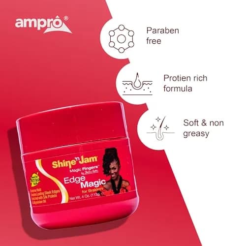 AmPro Shine-n-Jam Magic Fingers Edge Control Gel 118ml (4 oz) | Firm Hold, Non-Greasy Shine, Silk Protein & Abyssinian Oil thumbnail 5