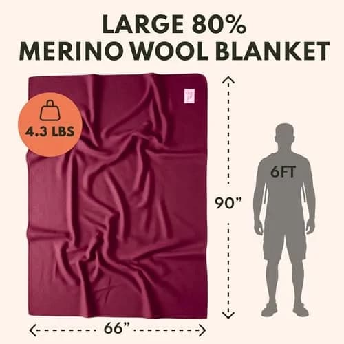Woolly Mammoth Merino Wool Blanket, Fall Camping Blanket, 66"x90" Mulberry | Warm, Durable & Moisture-Wicking thumbnail 2