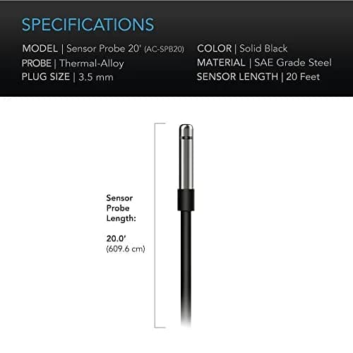 AC Infinity Controller Sensor Probe 6.09 m (20 ft) | Swiss-Made Thermalloy Climate Detector thumbnail 5