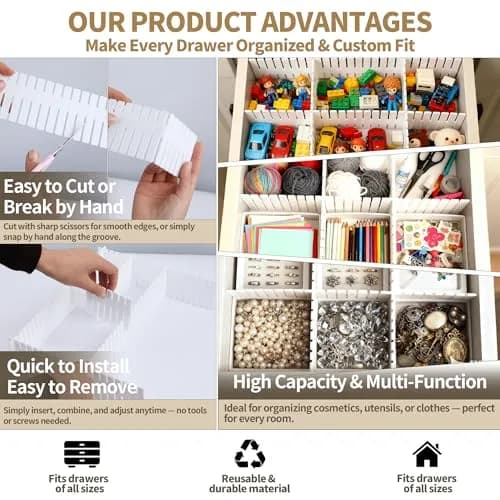 Bofoho Adjustable Drawer Dividers 16 Pack | Cut-to-Fit DIY Organizers in White thumbnail 5