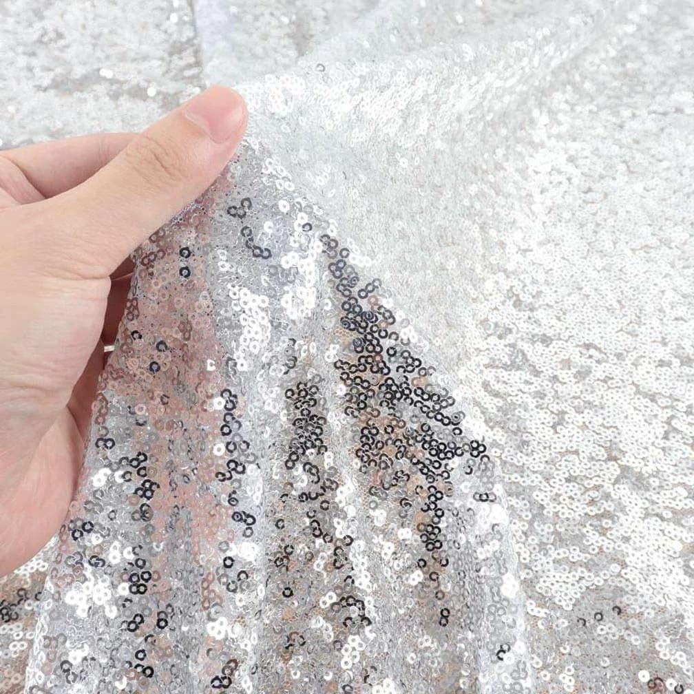 Partisout Sequin Fabric 3mm Glitter Fabrics 1 yard Silver | Sparkly Mermaid Dress Material