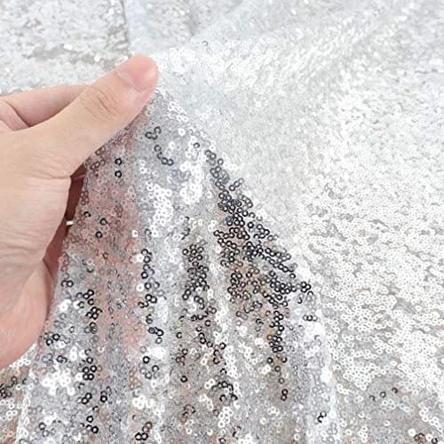 Partisout Sequin Fabric 3mm Glitter Fabrics 1 yard Silver | Sparkly Mermaid Dress Material thumbnail 1
