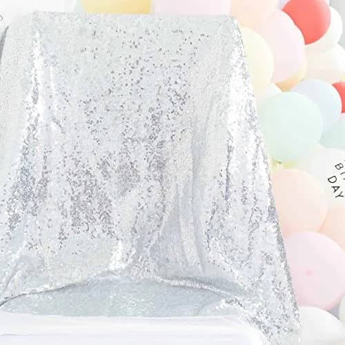 Partisout Sequin Fabric 3mm Glitter Fabrics 1 yard Silver | Sparkly Mermaid Dress Material thumbnail 5