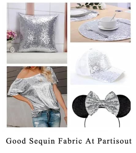 Partisout Sequin Fabric 3mm Glitter Fabrics 1 yard Silver | Sparkly Mermaid Dress Material thumbnail 6