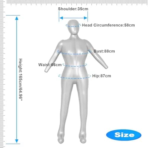 Three T Inflatable Female Full Body Mannequin 165cm (5.4ft) with Arms & Head | Lightweight & Portable Display Form thumbnail 4