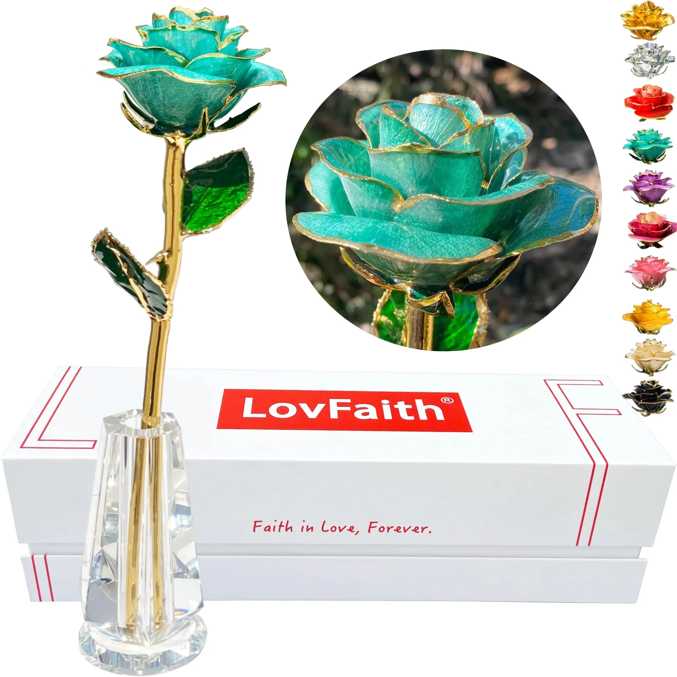 LovFaith 24K Gold Dipped Rose with Crystal Vase | Real Rose Preserved in Gold, Elegant Gift for Her