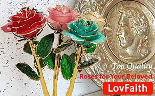 LovFaith 24K Gold Dipped Rose with Crystal Vase | Real Rose Preserved in Gold, Elegant Gift for Her thumbnail 7