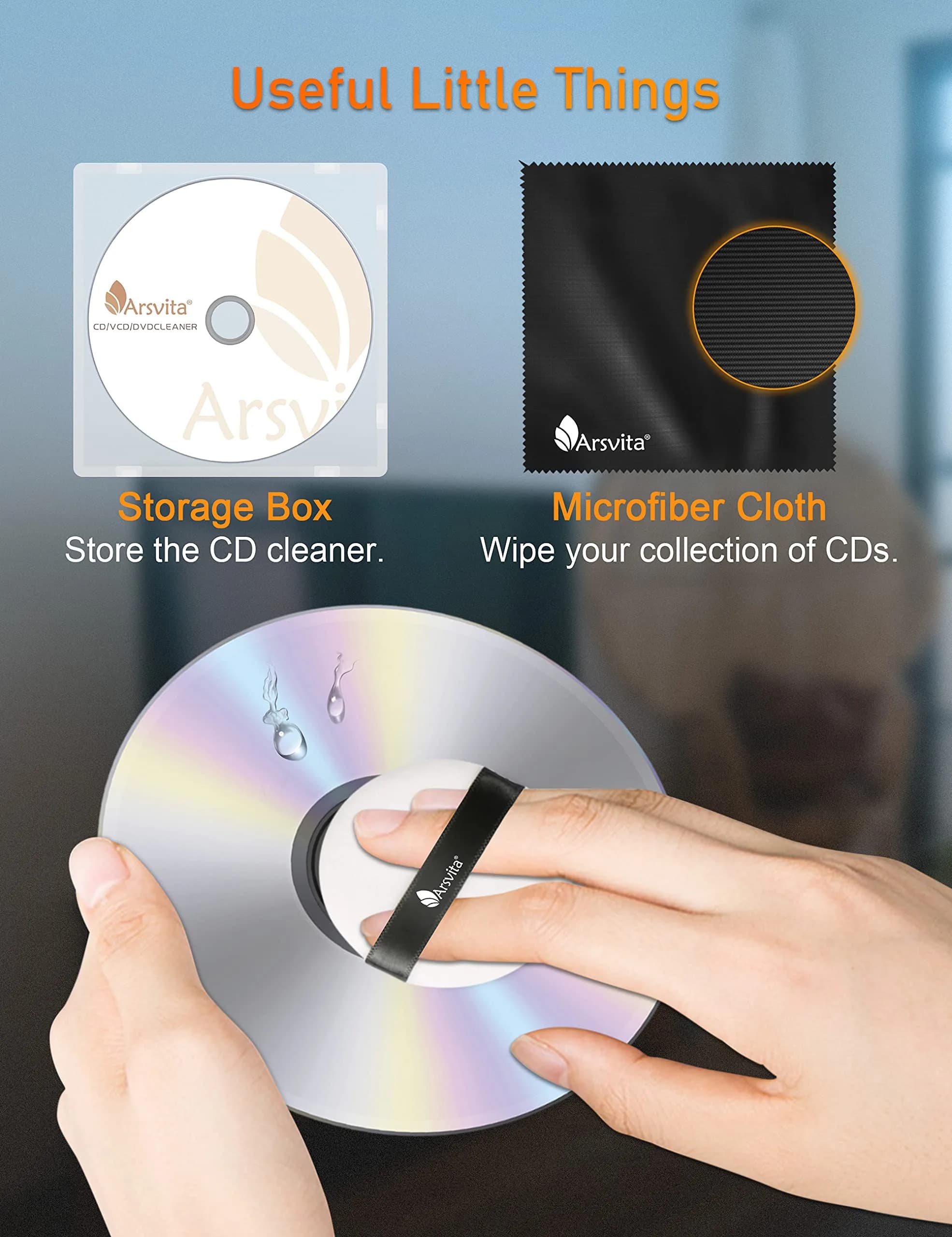Arsvita Laser Lens Cleaner Disc Cleaning Set for CD/VCD/DVD Player, Safe and Effective, ARCD-04 | 1 Cleaner Disc, 1 Cloth, 1 Brush, 2 Fluids - view 6