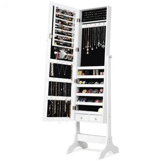 WATERJOY Jewelry Organizer with Full Body Standing Mirror 10.5'' x 43.5" | Lockable, Large Storage for Jewelry & Accessories thumbnail 2