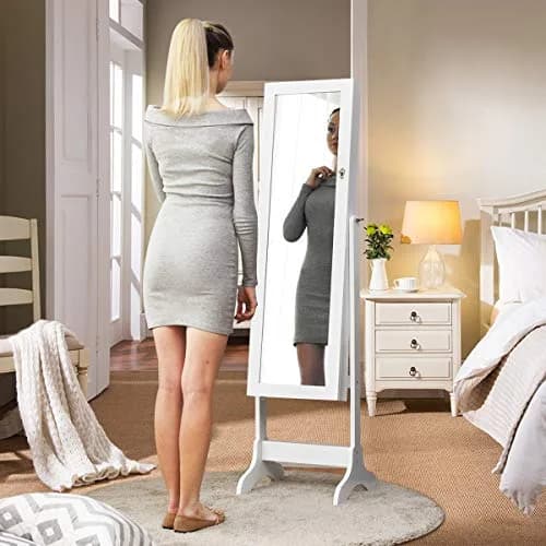 WATERJOY Jewelry Organizer with Full Body Standing Mirror 10.5'' x 43.5" | Lockable, Large Storage for Jewelry & Accessories thumbnail 7