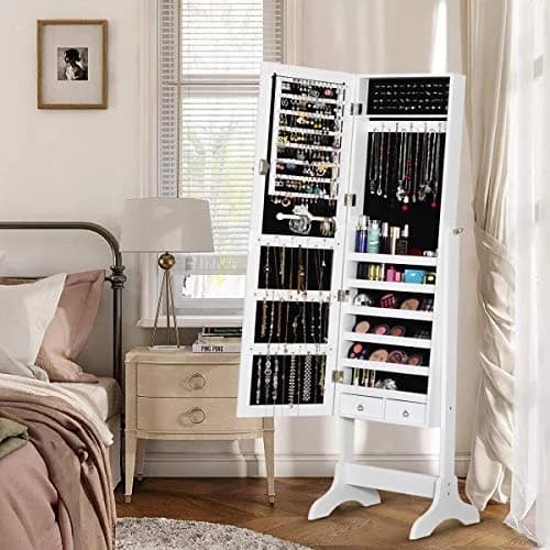 WATERJOY Jewelry Organizer with Full Body Standing Mirror 10.5'' x 43.5" | Lockable, Large Storage for Jewelry & Accessories thumbnail 8