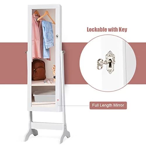 WATERJOY Jewelry Organizer with Full Body Standing Mirror 10.5'' x 43.5" | Lockable, Large Storage for Jewelry & Accessories thumbnail 4
