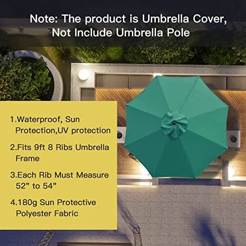 Sunnyglade 9ft Patio Umbrella Replacement Canopy for 8 Ribs Dark Green | Universal Wind Vent & Sun-Protective Polyester thumbnail 4
