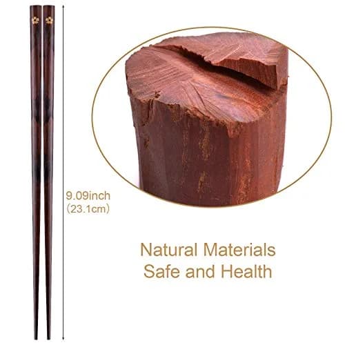 GLAMFIELDS Natural Wooden Japanese Chopsticks 22.5 cm (8.8 Inch) 5 Pairs | Lightweight Hand-Carved Gift Set thumbnail 3