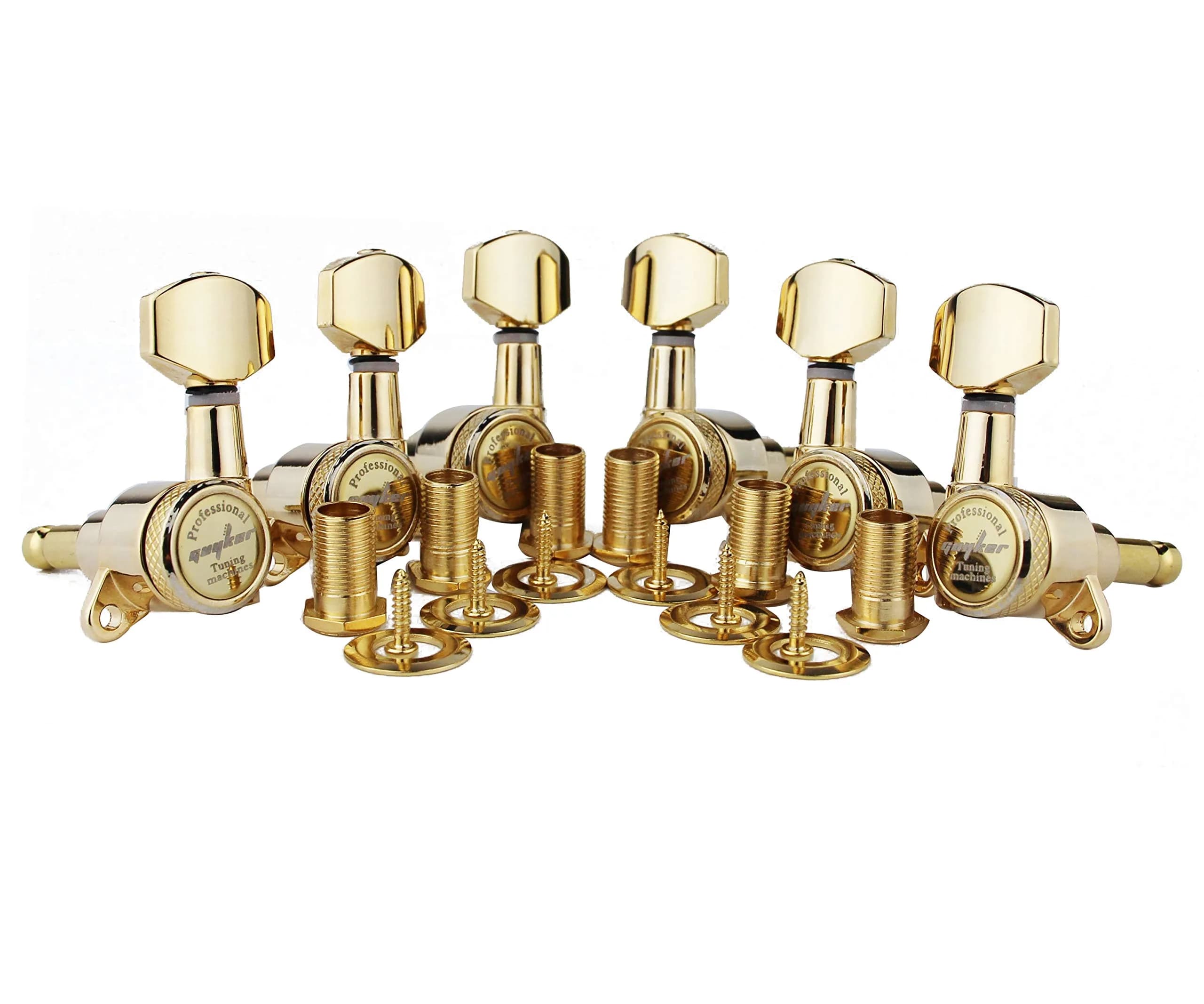 Guyker Gold Guitar Locking Tuners (3L + 3R) - 1:18 Ratio Machine Heads for Electric & Acoustic Guitars - main product image