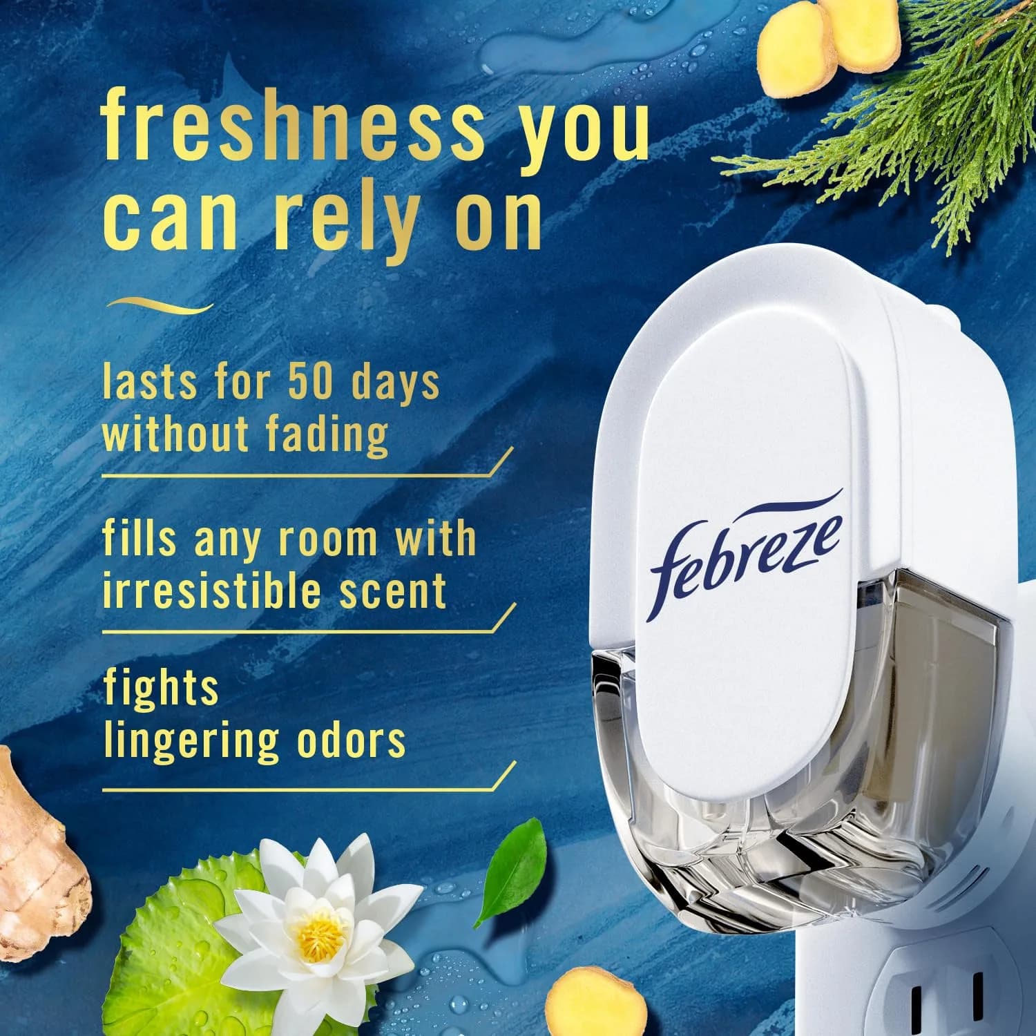 Febreze Ocean Scent Plug In Air Freshener Refills, 0.87 Fl Oz (26ml) Each | Fade Defy Technology for 50 Days - view 2