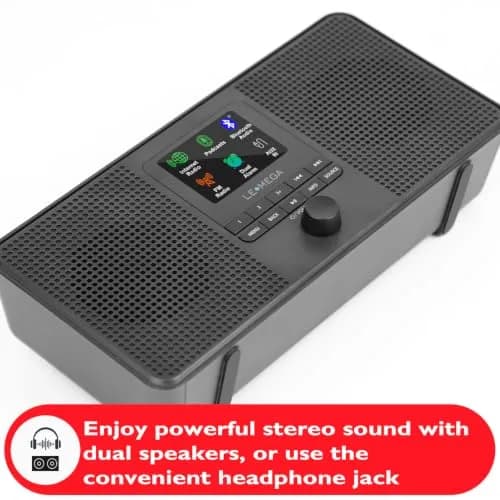 LEMEGA IR4S Stereo WiFi Internet Radio,FM Digital Radio, Spotify Connect, Bluetooth Speaker, Dual Alarms Clock, 40 Presets, Headphone-Output, Batteries or Mains Powered – Black Finish thumbnail 5