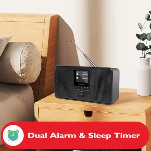 LEMEGA IR4S Stereo WiFi Internet Radio,FM Digital Radio, Spotify Connect, Bluetooth Speaker, Dual Alarms Clock, 40 Presets, Headphone-Output, Batteries or Mains Powered – Black Finish thumbnail 3