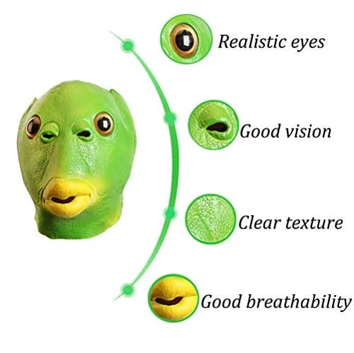 AQKILO Green Fish Mask for Adults, Natural Latex Sea Creature Full Head Mask | Vivid Sea Creature Profile thumbnail 4