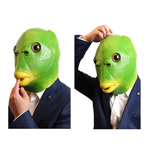 AQKILO Green Fish Mask for Adults, Natural Latex Sea Creature Full Head Mask | Vivid Sea Creature Profile thumbnail 2