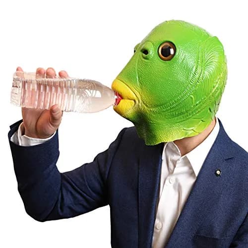 AQKILO Green Fish Mask for Adults, Natural Latex Sea Creature Full Head Mask | Vivid Sea Creature Profile thumbnail 3