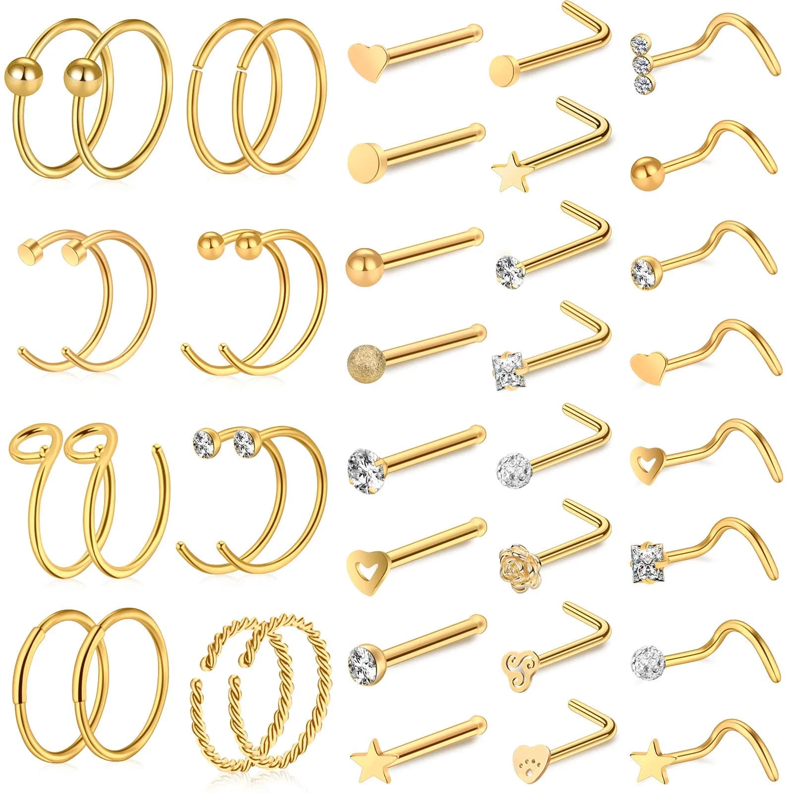 ONESING Nose Piercing Jewelry Set 40 pcs 20G | Hypoallergenic Surgical Steel for Men Women