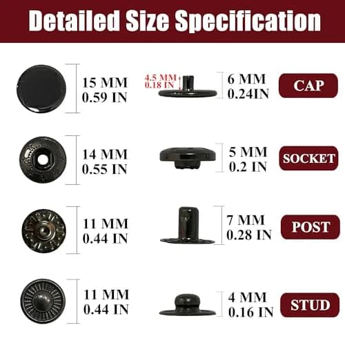 Raydodo Snap Fasteners Kit with Tools, 15mm Metal Press Studs for Clothing & Crafts, Black thumbnail 2