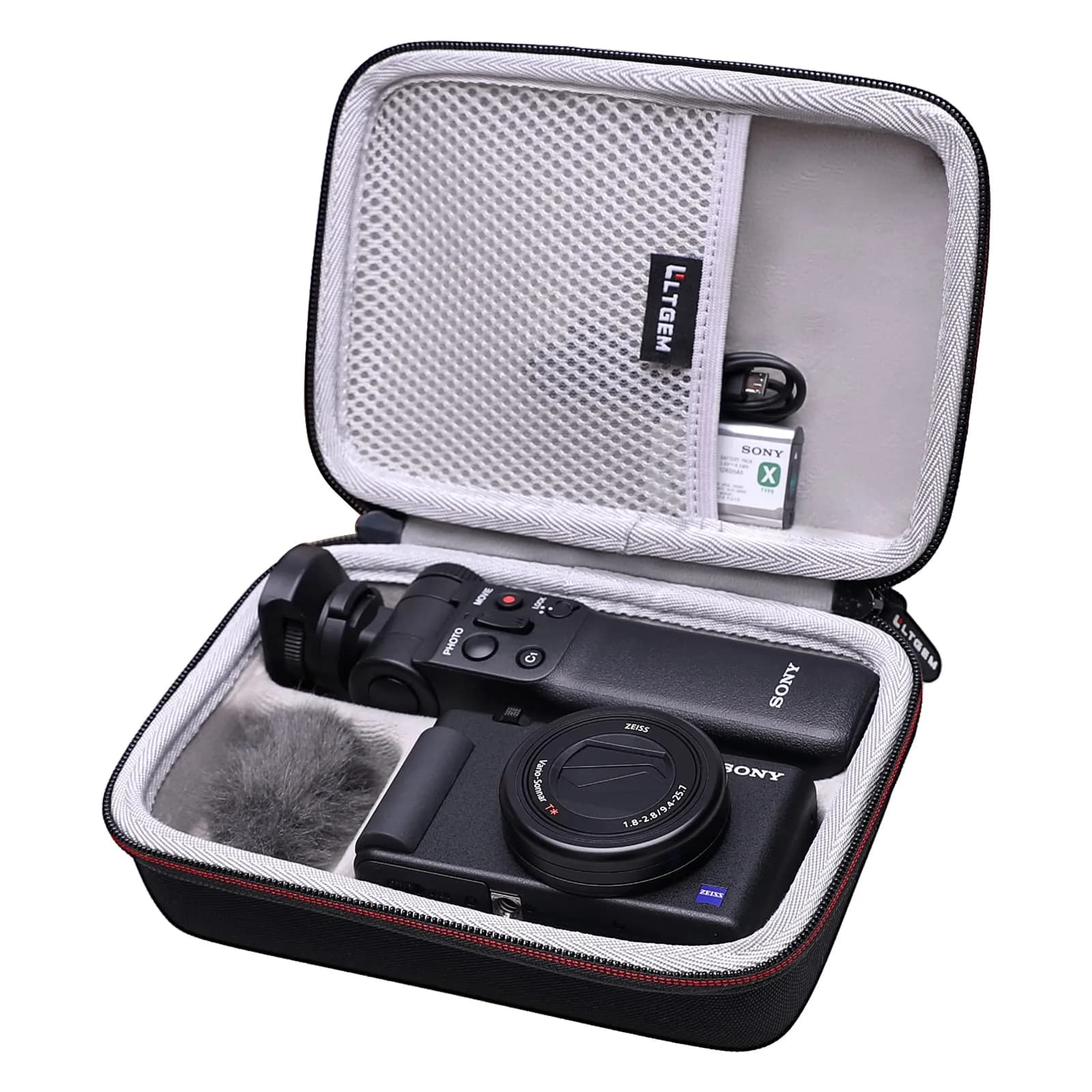 L LTGEM Hard Camera Case for Sony ZV-1F/ZV-1/ZV-1 II Vlog Camera, Tripod, Accessories | 19.5cm (7.7") Rose — Gray