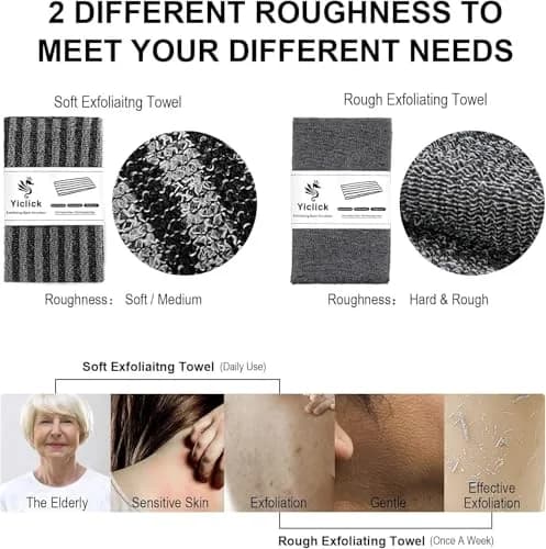 Yiclick Exfoliating Body Scrubber Black | Japanese Loofah for Men Women (40 inch, 2 Pack) thumbnail 4