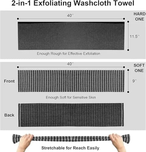 Yiclick Exfoliating Body Scrubber Black | Japanese Loofah for Men Women (40 inch, 2 Pack) thumbnail 5