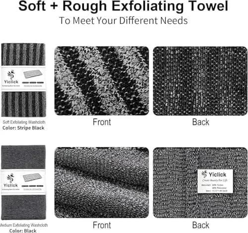 Yiclick Exfoliating Body Scrubber Black | Japanese Loofah for Men Women (40 inch, 2 Pack) thumbnail 2