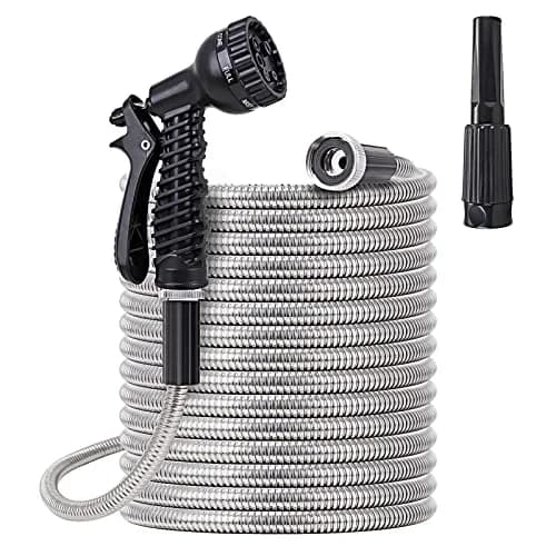 FOXEASE Stainless Steel Garden Hose 50 ft | Heavy Duty, Kink & Tangle Free, Dog Proof thumbnail 1