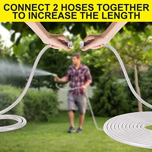 FOXEASE Stainless Steel Garden Hose 50 ft | Heavy Duty, Kink & Tangle Free, Dog Proof thumbnail 6