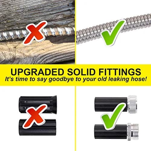 FOXEASE Metal Water Hose 25 ft - Stainless Steel Garden Hose with 2 Nozzles, Lightweight, Kink & Tangle Free, Heavy Duty, Dog Proof thumbnail 2