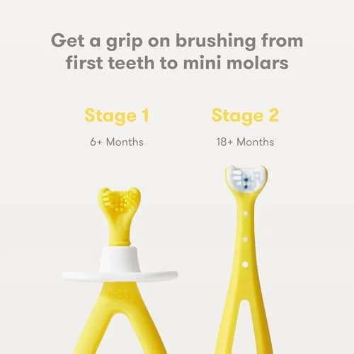 Frida Baby Grow-with-Me Training Toothbrush Set, 6-18 Months, Yellow | Gentle Silicone Bristles for Sensitive Gums thumbnail 2