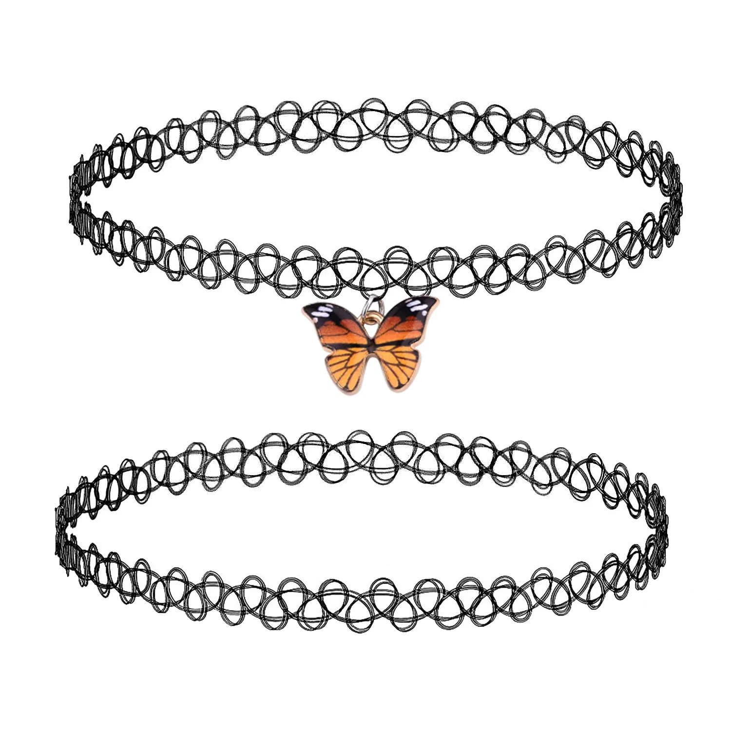 BodyJ4You 2PC 90s Choker Necklace for Women - Butterfly Y2K Charm Pendant | Retro Y2K Fashion Accessory