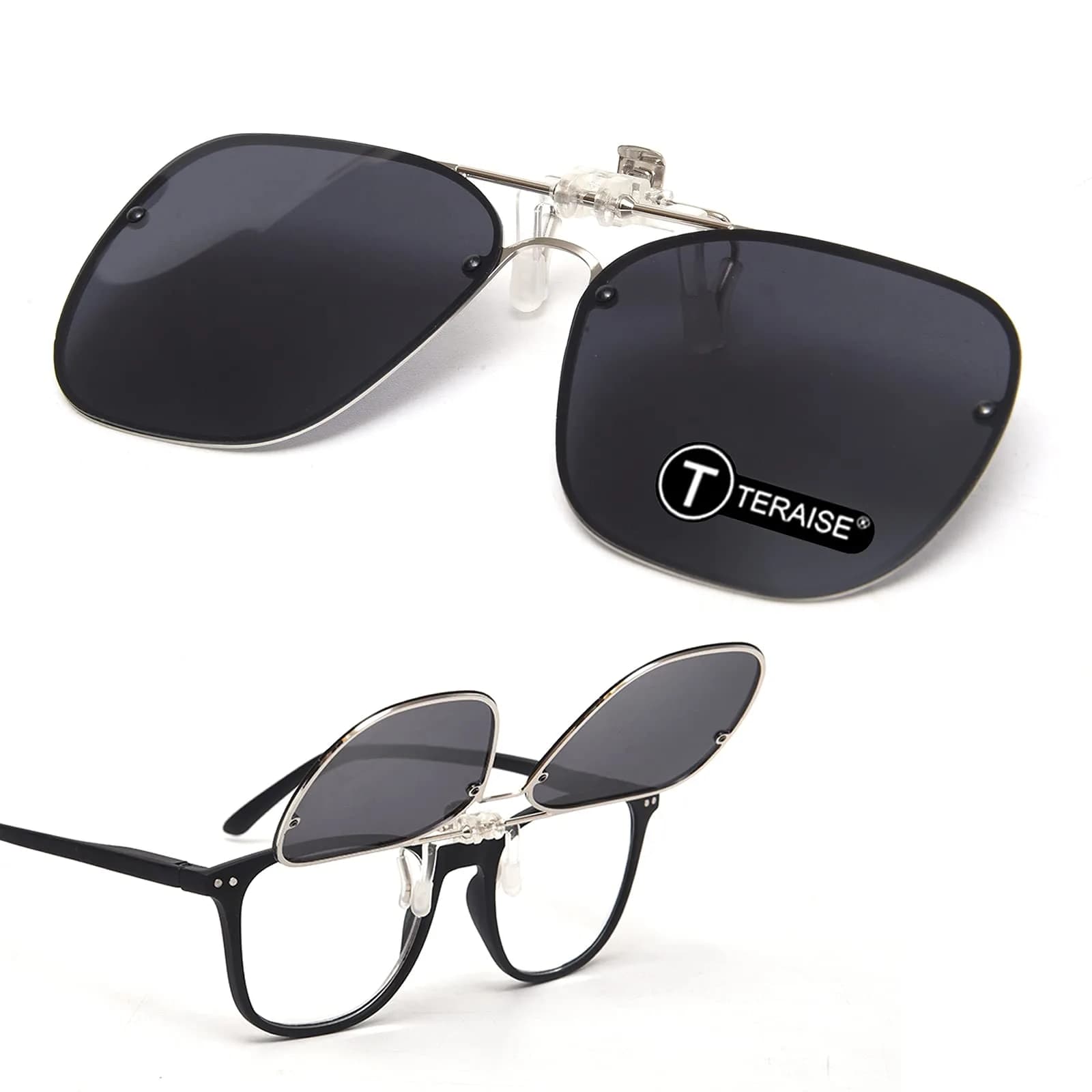 TERAISE Clip On Sunglasses for Prescription Glasses, 2-Pack 60mm (2.36 inches) Polarized UV400 — 16black