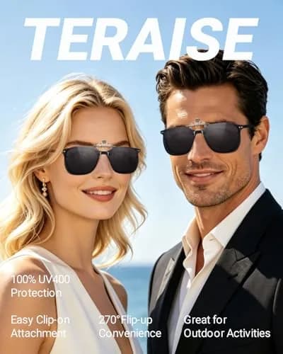 TERAISE Clip On Sunglasses for Prescription Glasses Men Women Polarized UV400 Anti-Glare 60mm (2.36") | HD Polarized Lenses for Driving & Outdoor Activities thumbnail 2