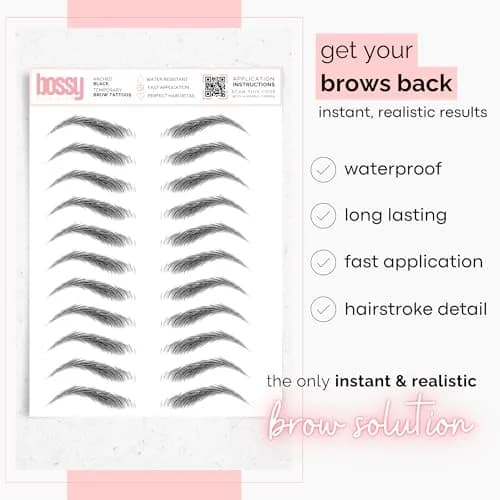 Brows by Bossy Temporary Eyebrow Tattoos Waterproof Tapered Black | Realistic, Long-Lasting & Waterproof thumbnail 2