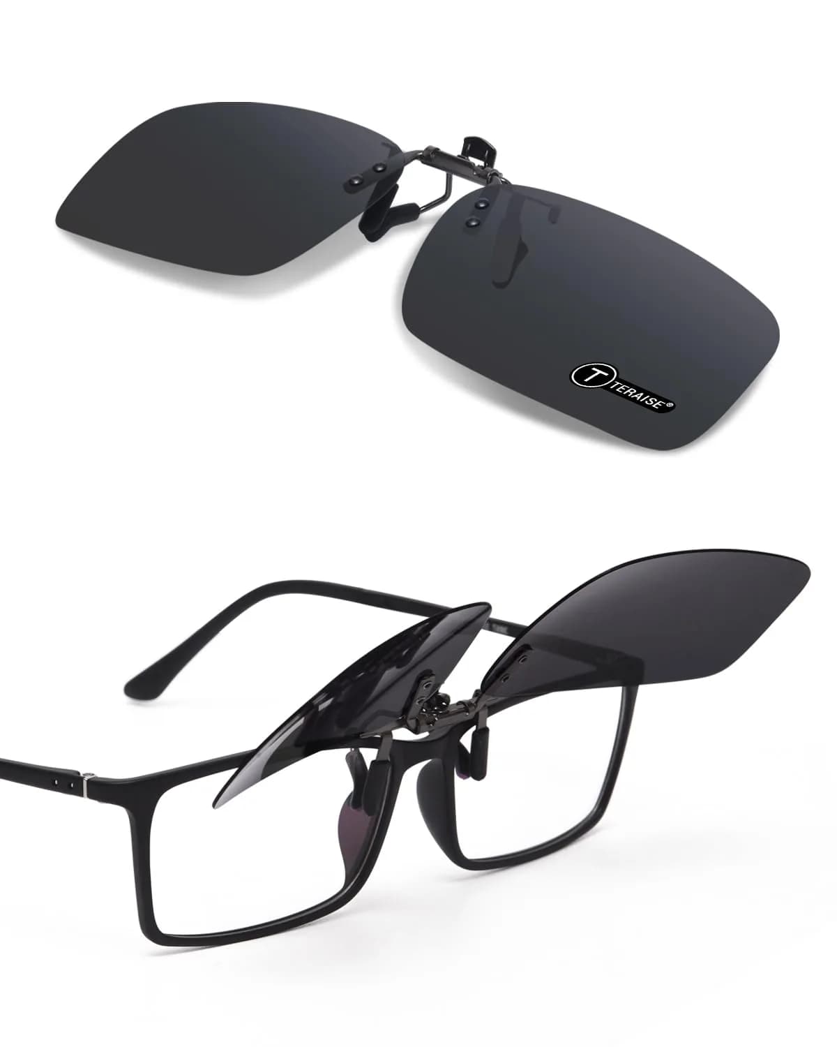 TERAISE Clip On Polarized Sunglasses for Men & Women | 13.6 cm (5.35 inches) Total Width — 10black