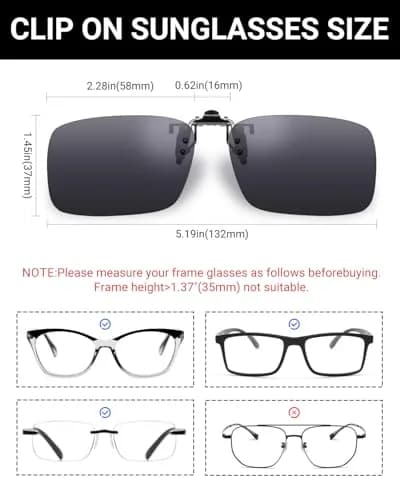 TERAISE Clip On Polarized Sunglasses for Men & Women | 13.6 cm (5.35 inches) Total Width thumbnail 4