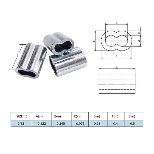 HIGOOD Aluminum Crimping Loop Sleeve for 3/32" Diameter Wire Rope and Cable | Strong, US-Standard, Economical thumbnail 3