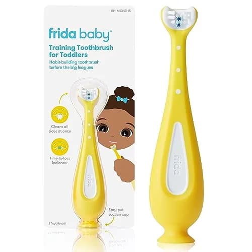 Frida Baby Training Toothbrush Toddlers 18-24 Months Yellow | Triple Angle Bristles for Complete Clean thumbnail 1