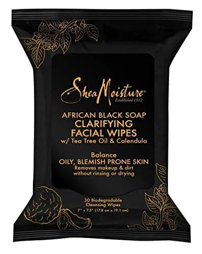 Shea Moisture African Black Soap Facial Wipes 30 Count (90 Total Wipes) | Biodegradable, Rinse-Free Cleansing thumbnail 1