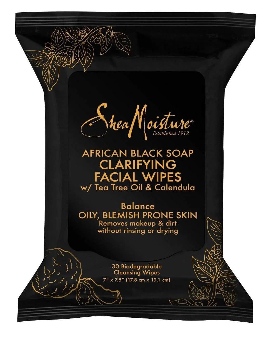 Shea Moisture African Black Soap Facial Wipes 30 Count (90 Total Wipes) | Biodegradable, Rinse-Free Cleansing - main product image