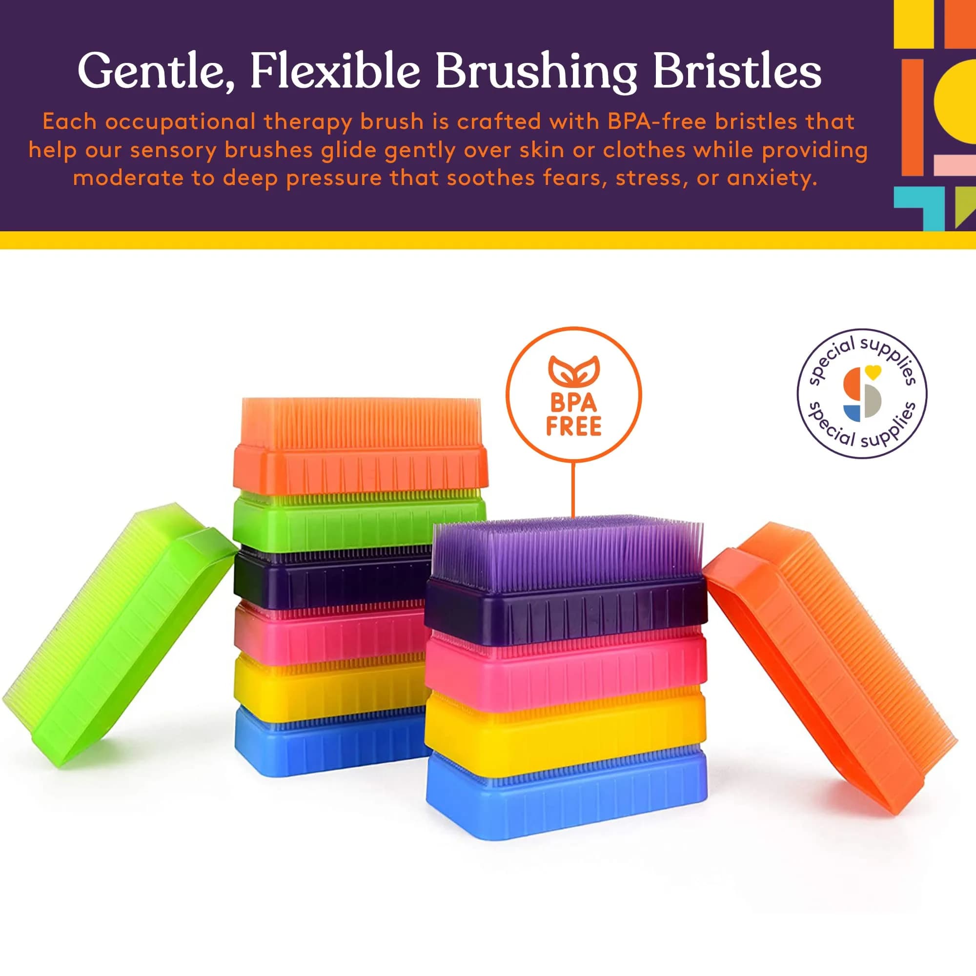 Special Supplies Sensory Therapy Brushes (12-Pack, Colored) | Soft Flexible Bristles for Kids & Adults - view 3
