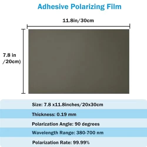 RENIAN Linear Polarizing Film Sheets 20x30cm (7.8x11.8 inches) | Adhesive Filter for LCD Screens thumbnail 2