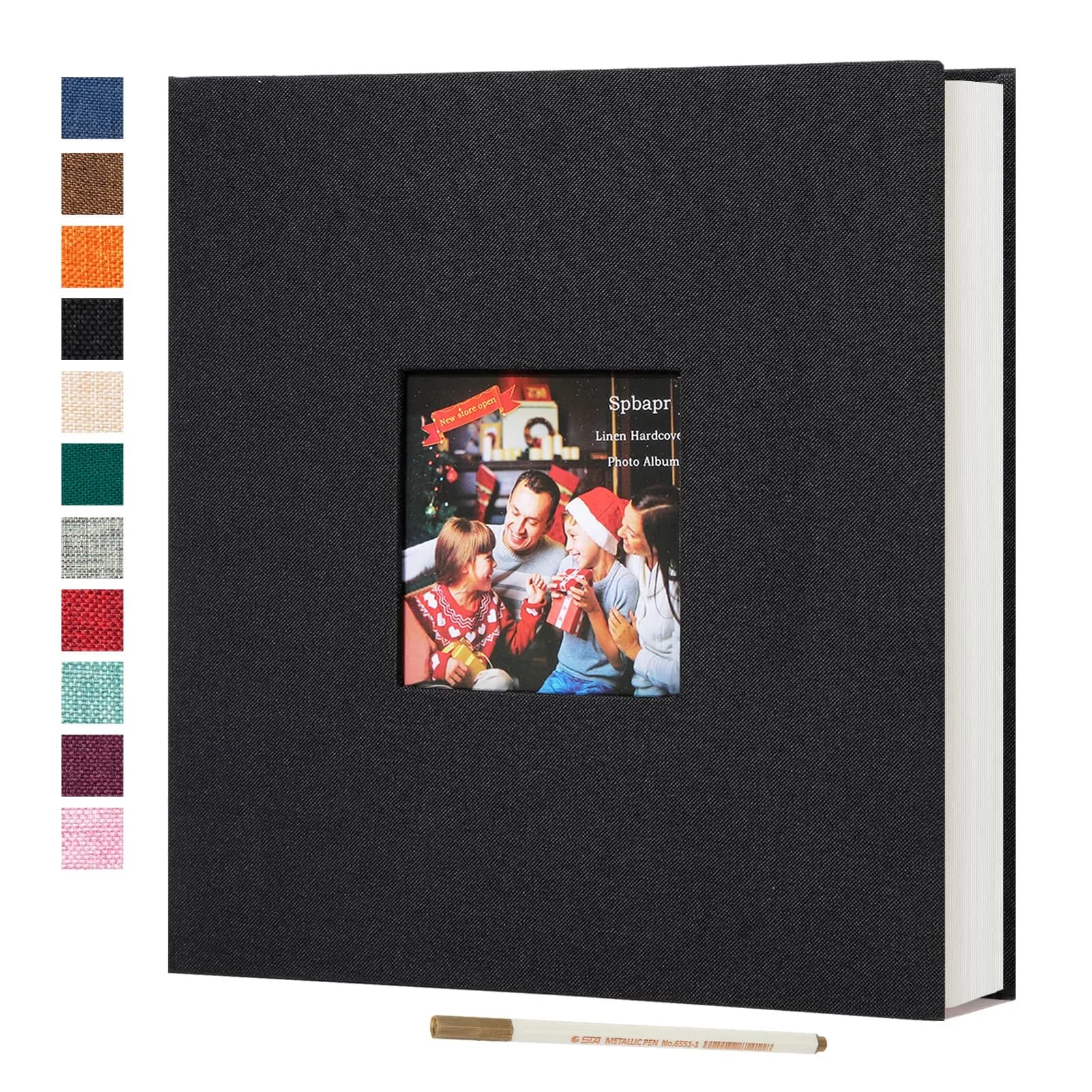 Spbapr Photo Album 11x10.6 in | Linen Cover DIY Scrapbook with 40 Blank Pages — Black
