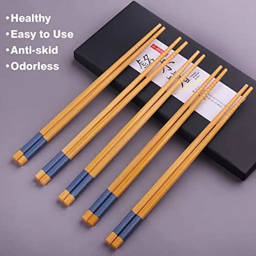 GLAMFIELDS Natural Bamboo Chopsticks 22.5 cm (8.8 Inch) Set of 5 | Japanese Style for Asian Cuisine thumbnail 4