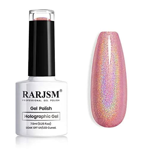 RARJSM Holographic Gel Nail Polish Rose Gold RAR73 7.5ml (0.25 Fl Oz) | Mermaid Unicorn Effect Glitter thumbnail 1